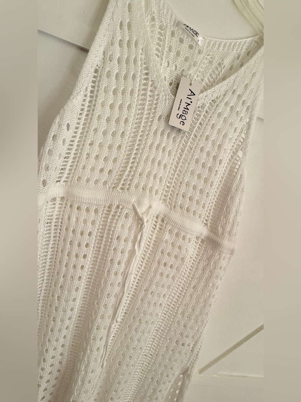 White Crochet Halter Swim Cover-Up Dress - Picture 5 of 6
